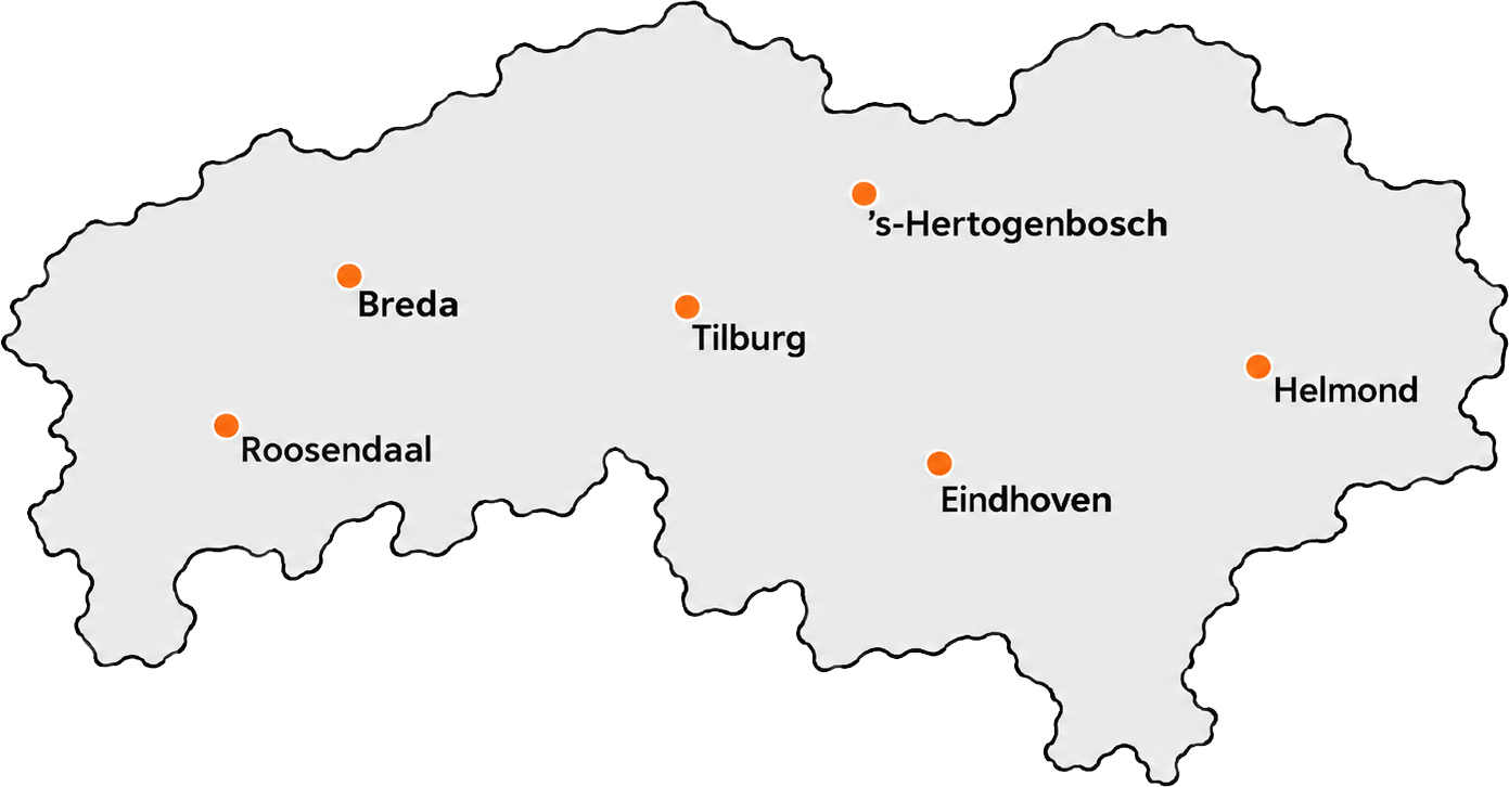 Werkgebied compressor service Noord-Brabant met Eindhoven, Tilburg, Breda, 's-Hertogenbosch en Helmond
